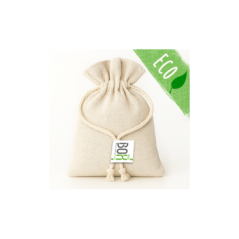 Borsa in lino con adesivo per kit di benvenuto alimentare Borsa in lino con adesivo per kit di benvenuto alimentare
